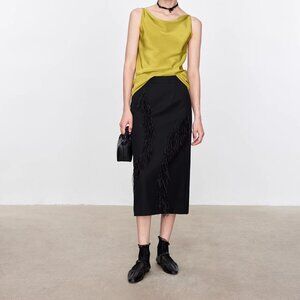 CHICJOC Ostrich Feather Beaded Wool Skirt size 40 in black